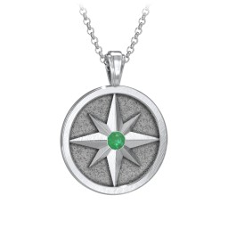Men's Engravable North Star Disc Necklace with Gemstone in 925 Sterling Silver with Emerald