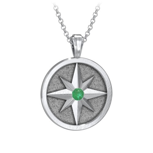 Men's Engravable North Star Disc Necklace with Gemstone – Sterling Silver with Emerald