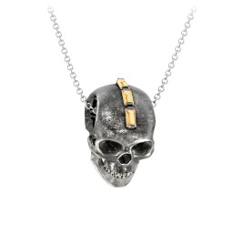 Men's Skull Necklace with Baguette Gemstone Mohawk in 925 Sterling Silver with Citrine