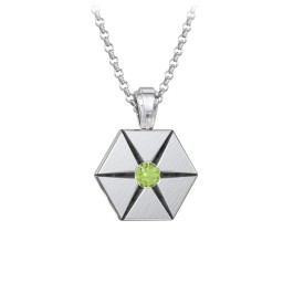 Men's Engravable Starburst Hexagon Necklace with Gemstone in 925 Sterling Silver with Peridot