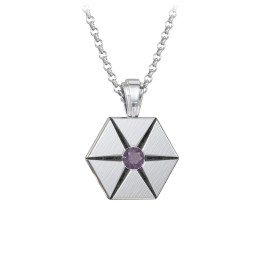 Men's Engravable Starburst Hexagon Necklace with Gemstone in 925 Sterling Silver with Alexandrite