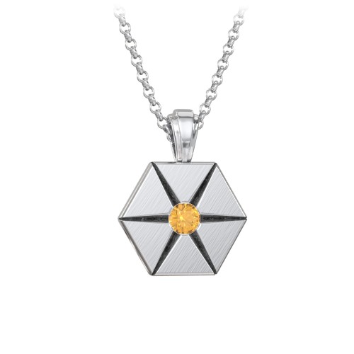 Men's Engravable Starburst Hexagon Necklace with Gemstone – Sterling Silver with Citrine