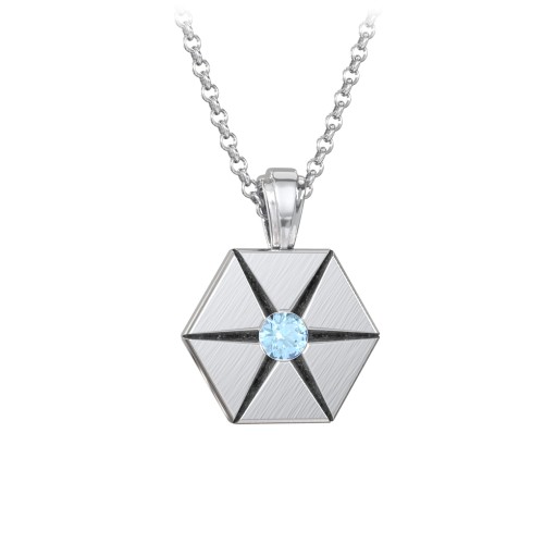 Men's Engravable Starburst Hexagon Necklace with Gemstone – Sterling Silver with Blue Topaz
