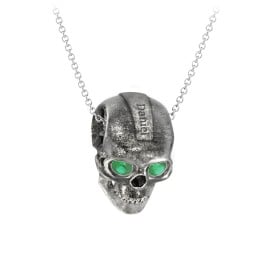 Men's Engravable Skull Necklace with Gemstone Eyes