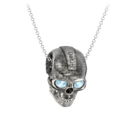 Men's Engravable Skull Necklace with Gemstone Eyes