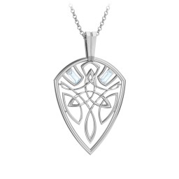 Men's Celtic Shield Necklace with Baguette Gemstones in 925 Sterling Silver with Aquamarine