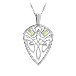 Men's Celtic Shield Necklace with Baguette Gemstones in 925 Sterling Silver with Peridot
