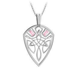 Men's Celtic Shield Necklace with Baguette Gemstones in 925 Sterling Silver with Pink Tourmaline