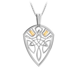 Men's Celtic Shield Necklace with Baguette Gemstones in 925 Sterling Silver with Citrine