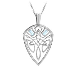 Men's Celtic Shield Necklace with Baguette Gemstones in 925 Sterling Silver with Blue Topaz