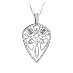 Men's Celtic Shield Necklace with Baguette Gemstones in 925 Sterling Silver with Alexandrite