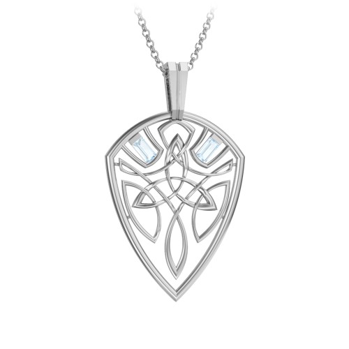 Men's Celtic Shield Necklace with Baguette Gemstones – Sterling Silver with Aquamarine