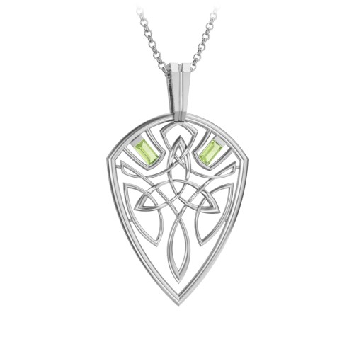 Men's Celtic Shield Necklace with Baguette Gemstones – Sterling Silver with Peridot