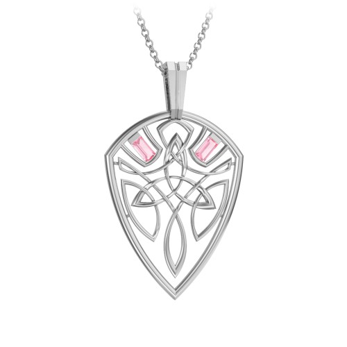 Men's Celtic Shield Necklace with Baguette Gemstones – Sterling Silver with Pink Tourmaline