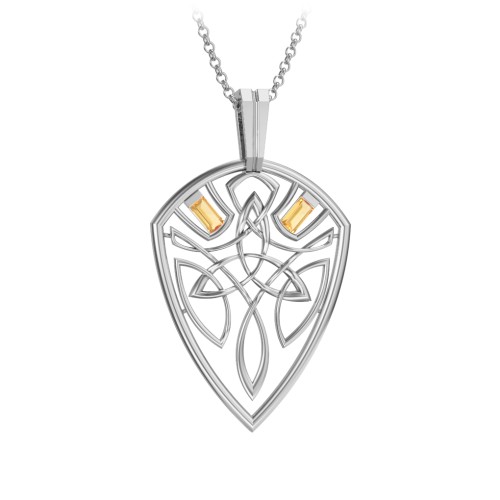 Men's Celtic Shield Necklace with Baguette Gemstones – Sterling Silver with Citrine