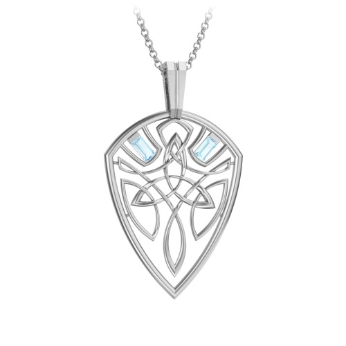 Men's Celtic Shield Necklace with Baguette Gemstones – Sterling Silver with Blue Topaz