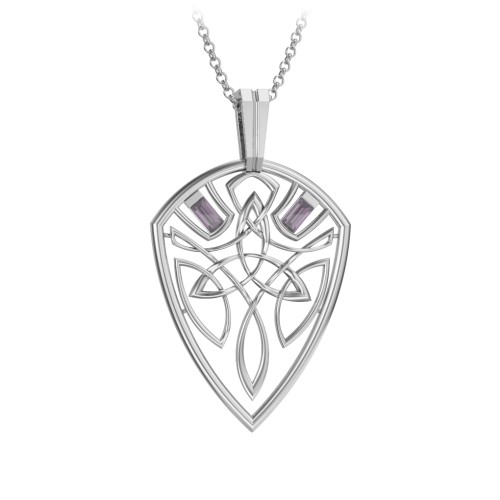 Men's Celtic Shield Necklace with Baguette Gemstones – Sterling Silver with Alexandrite