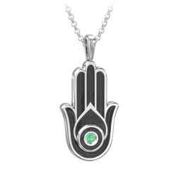 Men's Engravable Hamsa Gemstone Necklace with Cold Enamel