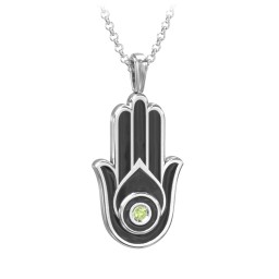 Men's Engravable Hamsa Gemstone Necklace with Cold Enamel in 925 Sterling Silver with Peridot