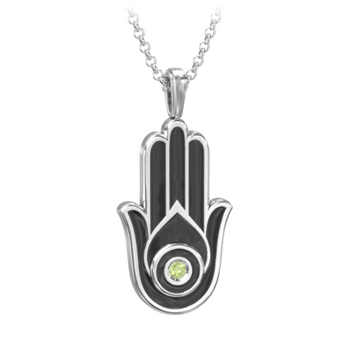 Men's Engravable Hamsa Gemstone Necklace with Cold Enamel – Sterling Silver with Peridot