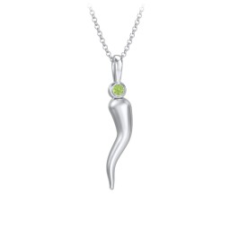 Men's Italian Horn Necklace with 2 Birthstones in 925 Sterling Silver with Peridot