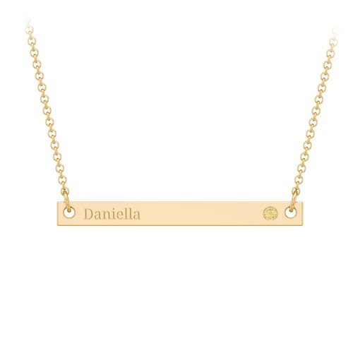 Birthstone Name Bar Pendant – 10K Yellow Gold with Citrine