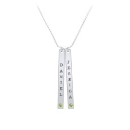 Multi Vertical Birthstone Bar Pendant - 2 Bar in 925 Sterling Silver with Peridot, Red Premium Zirconia, and Fancy Pink Premium Zirconia