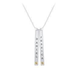Multi Vertical Birthstone Bar Pendant - 2 Bar in 925 Sterling Silver with Citrine, Red Premium Zirconia, and Fancy Pink Premium Zirconia