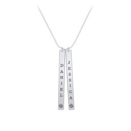 Multi Vertical Birthstone Bar Pendant - 2 Bar in 925 Sterling Silver with Alexandrite, Red Premium Zirconia, and Fancy Pink Premium Zirconia
