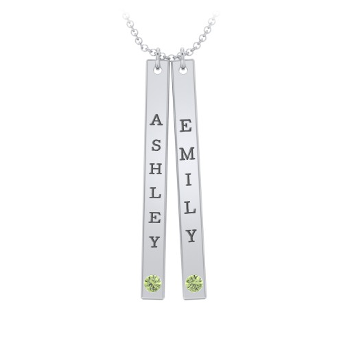 Multi Vertical Birthstone Bar Pendant - 2 Bar – Sterling Silver with Peridot