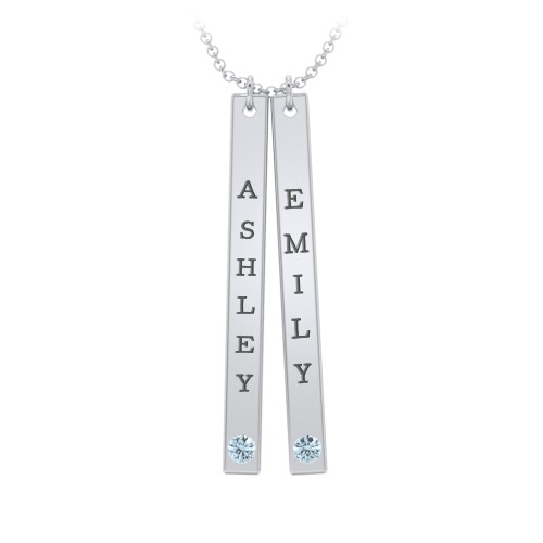 Multi Vertical Birthstone Bar Pendant - 2 Bar – Sterling Silver with Blue Topaz
