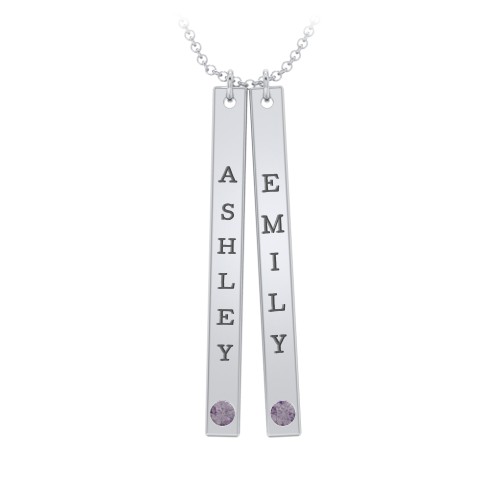 Multi Vertical Birthstone Bar Pendant - 2 Bar – Sterling Silver with Alexandrite