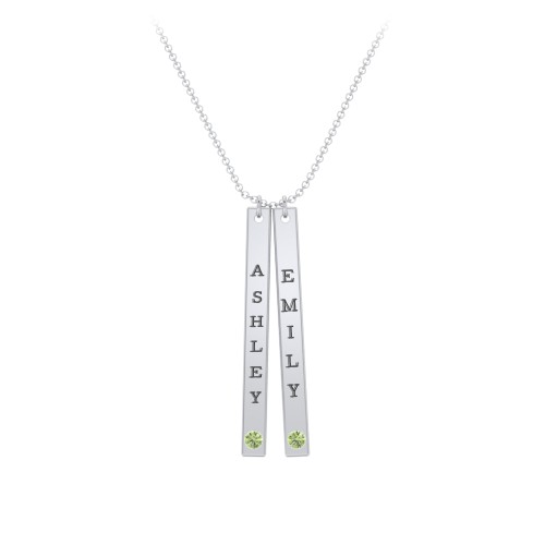 Multi Vertical Birthstone Bar Pendant - 2 Bar – Sterling Silver with Peridot