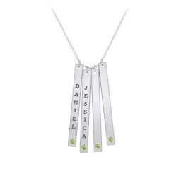 Multi Vertical Birthstone Bar Pendant - 4 Bar in 925 Sterling Silver with Peridot
