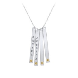 Multi Vertical Birthstone Bar Pendant - 4 Bar in 925 Sterling Silver with Citrine