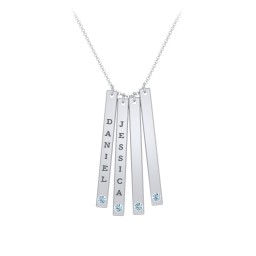 Multi Vertical Birthstone Bar Pendant - 4 Bar in 925 Sterling Silver with Blue Topaz