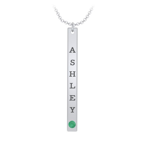Multi Vertical Birthstone Bar Pendant - 1 Bar – Sterling Silver with Emerald