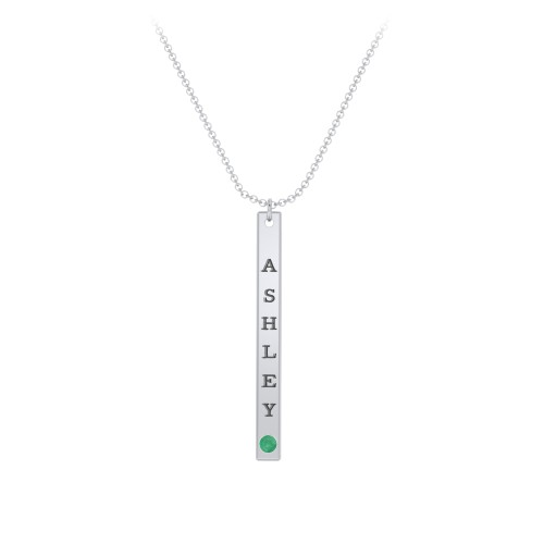 Multi Vertical Birthstone Bar Pendant - 1 Bar – Sterling Silver with Emerald