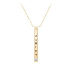 Multi Vertical Birthstone Bar Pendant - 1 Bar in 10K Solid Yellow Gold with Blue Topaz, Amethyst, Red Premium Zirconia, and Fancy Pink Premium Zirconia