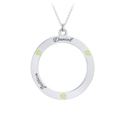 Circle Birthstone Pendant in 925 Sterling Silver with Peridot and Blue Sapphire