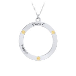 Circle Birthstone Pendant in 925 Sterling Silver with Citrine and Blue Sapphire