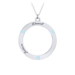 Circle Birthstone Pendant in 925 Sterling Silver with Blue Topaz and Blue Sapphire
