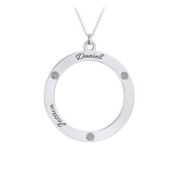 Circle Birthstone Pendant in 925 Sterling Silver with Alexandrite and Blue Sapphire
