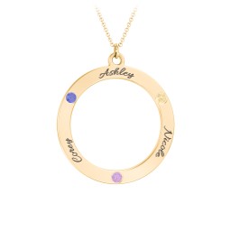 Circle Birthstone Pendant in 10K Solid Yellow Gold with Blue Sapphire, Amethyst, and Citrine