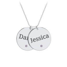 Engravable 2 Disc Pendant with Birthstone in 925 Sterling Silver with Alexandrite, Blue Sapphire, and Blue Topaz