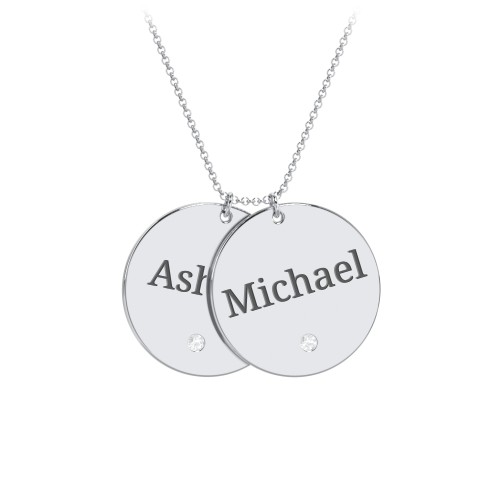 Engravable 2 Disc Pendant with Birthstone – Sterling Silver with Aquamarine