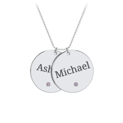 Engravable 2 Disc Pendant with Birthstone – Sterling Silver with Alexandrite