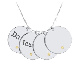 Engravable 4 Disc Pendant with Birthstone in 925 Sterling Silver with Citrine