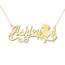 Unicorn Name Necklace in 10K Solid Yellow Gold