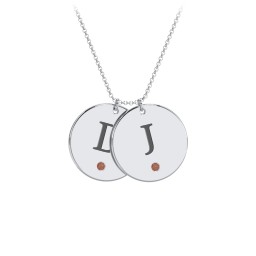 Birthstone Initial 2 Disc Pendant in 925 Sterling Silver with Garnet, Blue Sapphire, and Blue Topaz